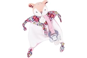 DOUDOU ET COMPAGNIE – BOH’AIME FAON Doudou Rose Attache Sucette – Peluche Ultra Douce – Avec Boîte Cadeau Fleurie – Idée Cadeau Naissance Fille – Lavable en Machine – Pour Bébé - DC4220