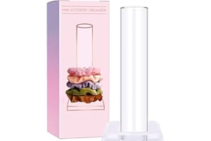 MOFASVIGI Scrunchie Holder Stand, Acrylic Scrunchy Display Organizer, Clear Hair Ties Hairband Cylinder, Perfect Jewelry Bracelet Scrunchies Holders for Teen Girl Women Gifts (1 pcs)