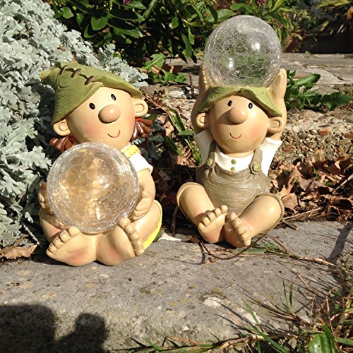 Gnom-Kunstharz-Figur, Gartenfigur mit solarbetriebener Beleuchtung, farbwechselnde Leuchtkugel - 6