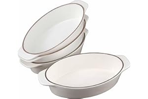 MYGRTFAM Oval Ceramic Baking Dish Set Of 4 with Handles Oven To Table Ideal for Lasagne/Pie/Casserole/Tapas (5x 12x 22cm/8.5inch) White
