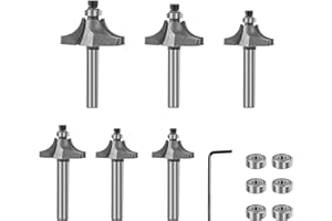 GENERIC Yueqing Zhongji 6pcs Roundover Router Bits Set 1/4 Shank, with 6 Bearings 1/2" Corner Round Over Router Bits Carbide Roundover Bits for Rounding Edge Forming (Radius 3/8" 5/16" 1/4" 3/16" 5/32" 1/8" )