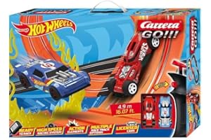 Carrera 20062552 GO!!! Rennstrecken-Set I Hot Wheels I 4,9 m elektrische Rennbahn mit Streckenteilen und Handregler mit Turbo-Button im Maßstab 1:43 I für bis zu 2 Spieler I für Kinder ab 6 Jahren