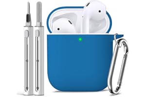 Inesore Kompatybilny z AirpodsCase Cover, miękki silikonowy pokrowiec ochronny do Apple AirPods 2nd/1st Generation Charging Case with Keychain and Cleaner Pen, for Women, Men-Lake-Blue