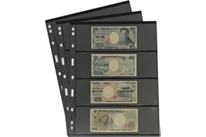 PCCB MINGT 10 hojas internas estándar a 9 foros, doble cara, para álbumes, estampillas, billetes, colecciones, páginas internas para álbumes de monedas y suministros (Negro, 4 Bolsillos)