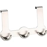 WENKO Gancio sopraporta Rondo triplo - 3 ganci doppi, battuta fino a 2 cm, Acciaio inossidabile, 22.5 x 14 x 4.5 cm, Opaco
