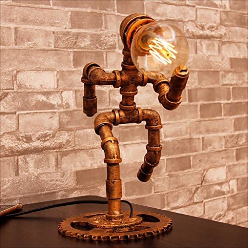 Desk Lamps loft American Retro Nostalgic Water Tube Table Lamp Bar Cafe Light Bedroom Creative Robot Desktop Light desktop table lamp
