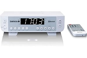 Lenco KCR-100 - Radio de Cocina bajo Mueble con Bluetooth, FM PLL, 5 presintonías, LED, 2x1 W RMS, Reloj con Temporizador, Mando a Distancia - Blanco