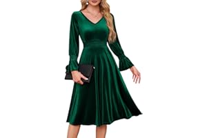 Meetjen Women's Velvet Midi Dress V Neck Long Sleeve Elastic Waist Smocked Dress Elegant Cocktail Party Dresses 2025