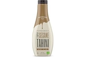 Organic Ethiopian Sesame Tahini 350g - Squeezable Creamy & Ready Tahini Paste - Hulled, Unsalted, Non-GMO, Gluten-Free, Peanut-Free, by Pepperwood Organics