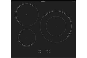 Candy CI633C/E14U, Placa Inducción, 3 Zonas, 60CM, 9 Niveles de Potencia y Booster, 7,2KW, Mandos Centrales, Indicador de Calor, Bloqueo de Seguridad, Alerta Sobrecalentamiento y Derrames, Negro