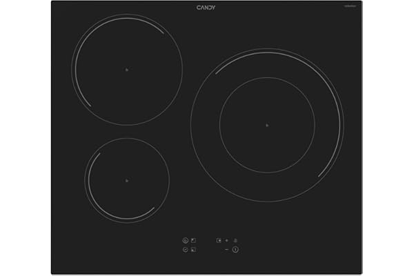 Candy CI633C/E14U, Placa Inducción, 3 Zonas, 60CM, 9 Niveles de Potencia y Booster, 7,2KW, Mandos Centrales, Indicador de Calor, Bloqueo de Seguridad, Alerta Sobrecalentamiento y Derrames, Negro