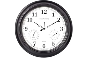 ‎SKYNATURE Gartenuhr Wetterfest Outdoor, 45cm Vintage Wasserdicht Uhr mit Thermometer und Hygrometer, Leise Ohne TickgeräUsche Metall Wanduhr, Uhr für Zaun/Terrasse/Badezimmer/Veranda/Pool - Mattschwarz