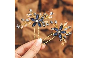 IYOU Épingles à Cheveux Mariage Strass Fleur Bleu Marine Pièce de Tête Cristal Baroque Demoiselle D'honneur Promo Accessoires pour Cheveux pour Femmes(2 Pièces)