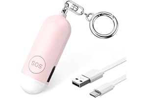 OQIMAX Alarme Personnelle Anti Agression, Alarme de Poche 130dB avec Torche Signal Flash d'urgence , Rechargeable USB, LED Lampe, Porte Clef Alarmes pour Femme/Enfants/Personnes âgées - Rose