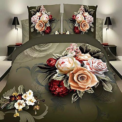 3D Oil Printed Duvet Cover Yellow Flowers 4Pcs Bedding Set Double Size