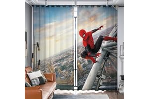 JWXF Spiderman Kinderzimmer Vorhänge Jungen Geschenke 2 Panels Fenster Gardinen 3D Digitaldruck Ösen Für Spielzimmer, Kinder Schlafzimmer, Wohnzimmer Dekoration, 46' W x 54' H/117 x 137cm