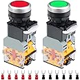 Xiatiaosann 2 Pcs 220V 22mm Momentary Push Button Switch 10A 2 Color (Red/Green) LA38-11DN 1NO 1NC LED Indicator Light Switch for DIY with 12 Pcs Fork Terminal