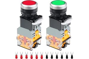 HAAMNING7 2 st 24V 22 mm tillfällig tryckknappsbrytare 10A 2 färger (röd/grön) LA38-11DN 1NO 1NC LED-indikatorljusbrytare för