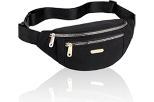 Fychuo Fanny Pack Fashion Waist Bag Black Bumbag Casual Travel Bum Bag for Women Men Running Sports Hiking Jogging Bumbags with 3 Zipper Pockets Adjustable Straps