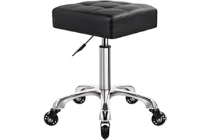 WKWKER Wytrzymały stołek biurowy na kółkach obrotowy regulowany 10 cm grubszy stołek ze skóry PU Kuchnia uroda laboratorium domowe biuro stołek krzesła czarny