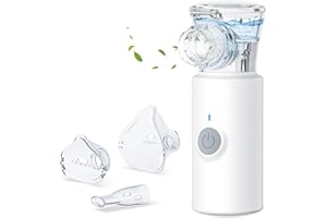 ‎SIXRIVER Sixriver Quiet Portable Inhaler for Adults and Children, Adjustable Spray Mist Particle Size 1-5µm, USB Rechargeable Inhaler with 2 Masks and 1 Mouthpiece (White)