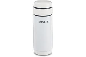 Pioneer Flasks Izolowana próżniowo ze stali nierdzewnej szczelna jednoręczna łatwa obsługa sportowa podróżna kapsułka piersiówka 8 gorąca 24 godzin zimna 320 ml, 0,32 l, biała, 20,5 x 7,5 x 7,5 cm