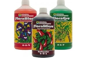Senua - General Hydroponics Soft Warter Flora Series QT - FloraGro, FloraBloom y FloraMicro Jardín, césped, suministro, mantenimiento, 1 litro