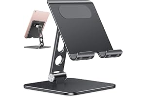 OMOTON Supporto Tablet Pieghevole Aggiornato, Porta per iPad con Base più Pesante, Supporto Regolabile Mobile da Tavolo in Alluminio Robusto Compatibile con iPad 10 / Pro 12.9 Air Mini Samsung, Nero