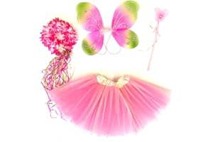 Tante Tina - 4-pièces Déguisement de fée Papillon - Ailes, Baguette, Diadème et Jupe