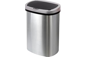 GlamHaus Sensor Bin, Motion Sensing 50L For Kitchen, Soft Close With Supplied Power Adaptor Or Battery Operated - Brushed Stainless Steel Silver, Infrared Hands Free 50 Litre