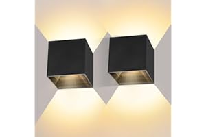 Kingwei 2 Pcs Aplique Pared Exterior/Interior 12W Lámparas de pared Blanco Cálido 3000K Arriba y Abajo Ángulo Ajustable Apliques de Exterior Impermeable IP65 Aplique Pared Negro LED