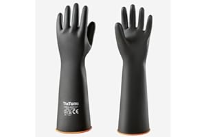 ThxToms Guantes de Goma Resistentes a Productos Químicos, Guantes de Látex Duraderos, Resistentes a ácidos Fuertes, Lejías y Aceite, Negro, 18"