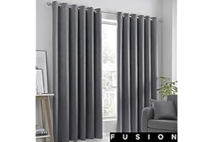 Fusion Strata Rideaux doublés à œillets Gris Anthracite 168 x 228 cm, Doublure: 100% Polyester, Charbon, W168cm (66") x D229cm (90")