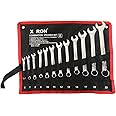 X RON Chrome Vanadium Combination Open End Ring Spanner Wrench Set, Combination Spanner Set Size 6mm To 22 mm,12-Piece,Chrome Vanadium Steel, with Rolling Pouch
