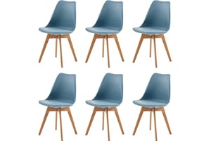 EGGREE Zestaw 6 krzeseł do jadalni i kuchni, nordic, z siedziskiem tapicerowanym skórą poliuretanową i nogami bukowymi, tonacja morandi