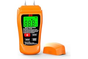 RDINSCOS Misuratore Umidità Muri, MT18 Rilevatore di Umidità a Pin con 5 Modalità, Display LCD con Retroilluminazione Verde Misuratore Umidità Legno, Rilevatori di Umidità per Legno e Materiali da Costruzione.