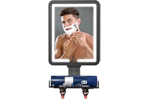 SUUPVAOR Espejo de duchasin vaho con luz, gran espejo de afeitado calefactado antivaho de 23*17,5 cm, luz recargable de 3 modos de color con bandeja de almacenamiento y soporte para maquinilla de afeitar