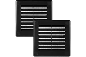Vent Systems 100 x 100 mm, 2 unidades, color negro, rejillas de ventilación cuadradas planas, protección contra insectos integrada, orificios de ventilación HVAC para baño, oficina en casa