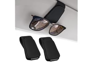 MIHUTU 2 Pezzi Porta Occhiali Auto, Universale Supporto Occhiali da Sole in Pelle, Supporto Magnetico per Occhiali da Visiera dell'auto, Clip per Biglietti da Visita Supporto per Occhiali Sole da Auto, Nero