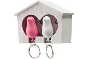Topways Nowość Duo Sparrow domek dla ptaków breloczek do kluczy i kółko na klucze wrób ptak (biały i różowy ptak)