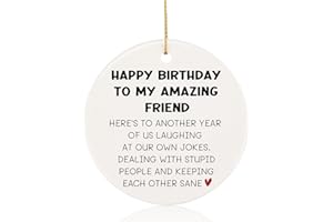 PRSTENLY Happy Birthday Gifts for Women, Funny Best Friend Friendship Birthday Gifts for Women, Round Shape Ceramic Card Hanging Ornament Birthdays Gifts for Her, Wife, Mom, Sister, Daughter