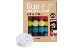 GuirLED - Łańcuch świetlny LED z bawełnianymi kulkami, USB, bezprzewodowy pilot zdalnego sterowania, lampka nocna dla niemowląt, 2 h, podwójny zasilacz USB 2 A, 4 poziomy intensywności, 24 kule 2,4 m, Arlequin