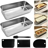 Stainless Steel Rectangular Pan 2 Pcs with Brush and 3 Scrapers | Pastry Tray 32.5 x 6.5 x 6.5 cm, Ideal for Brioches Lasagna