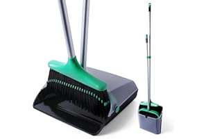 Eyliden Ensemble balai avec pelle à poussière – Pelle à poussière, peigne autonettoyant, poils denses à 4 rangées – Balais et pelle à poussière pour la maison, le bureau, le hall, la boutique, la