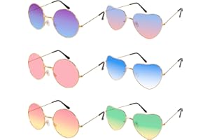 Guiffly Lunettes Coeur, Lunette Festival Accessoire Lunettes de Soleil Femme Lunettes Rondes Disco Lunette Hippie Fluo Drole pour un Usage Quotidien Séance Photo Festival de Musique Carnaval Fête