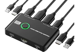 4K KVM Switch HDMI 2 Port Box, Rybozen USB HDMI Switches for 2 Computers Share Keyboard Mouse Printer and one HD Monitor, Support 4K@60Hz, with 2 USB Cables and 2 HDMI Cables