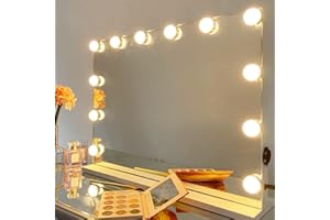 iCREAT Miroir de Maquillage Hollywood avec 12 Ampoules LED Dimmables, Grand Miroir de Table avec 3 Modes de Lumière USB, Miroir de Maquillage de Table, 58x43cm, Blanc