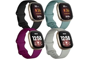 JUVEL Pack 4 Straps Compatible with Fitbit Versa 3 Strap/Fitbit Versa 4/Fitbit Sense/Sense 2 Strap, Soft Sport Silicone Replacement Wristbands, Women Men, Large Small