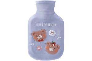 Bncxdc Hot Water Bottle, Hot Water Bag, Durable Rubber Mini Bear Water Bag with Removable Cloth Cover, Strong Sealing, for Keep Warm Hands, Neck, Back, Abdomen and Waist (Blue, 350ml)
