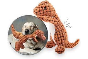 Andiker Gefülltes Hundespielzeug Plüsch Hundespielzeug Cord Langlebig Interaktives Spielzeug Inklusive Kunststoff Geräuschmachender Quietscher Dinosaurier Form Plüschtier (Orange)